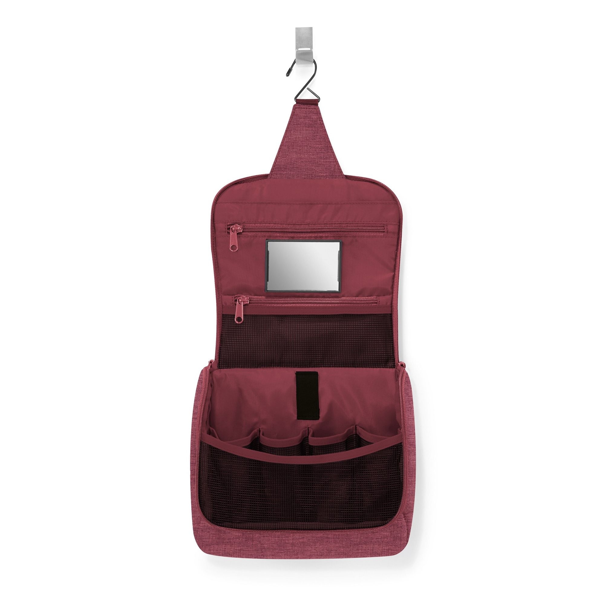 Hanging toiletry bag with mirror and compartments