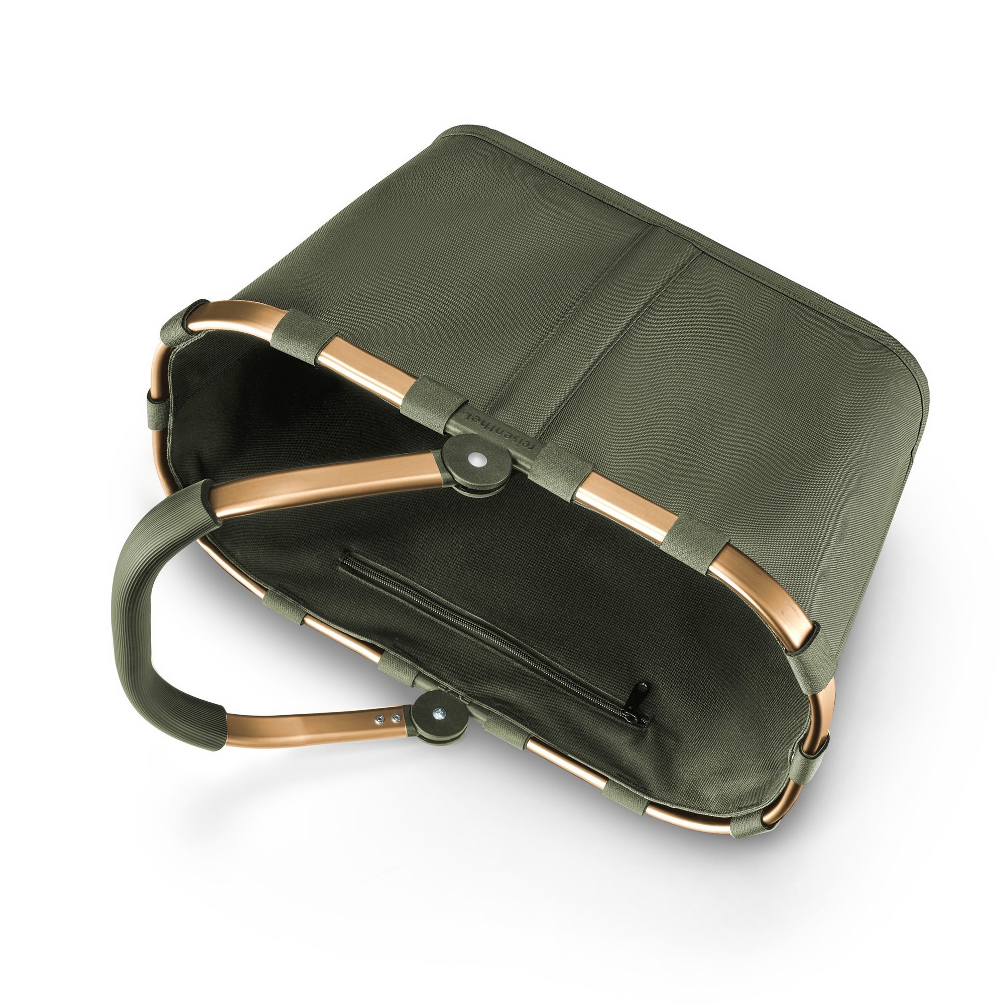 Olive green shopping basket with sturdy aluminium frame