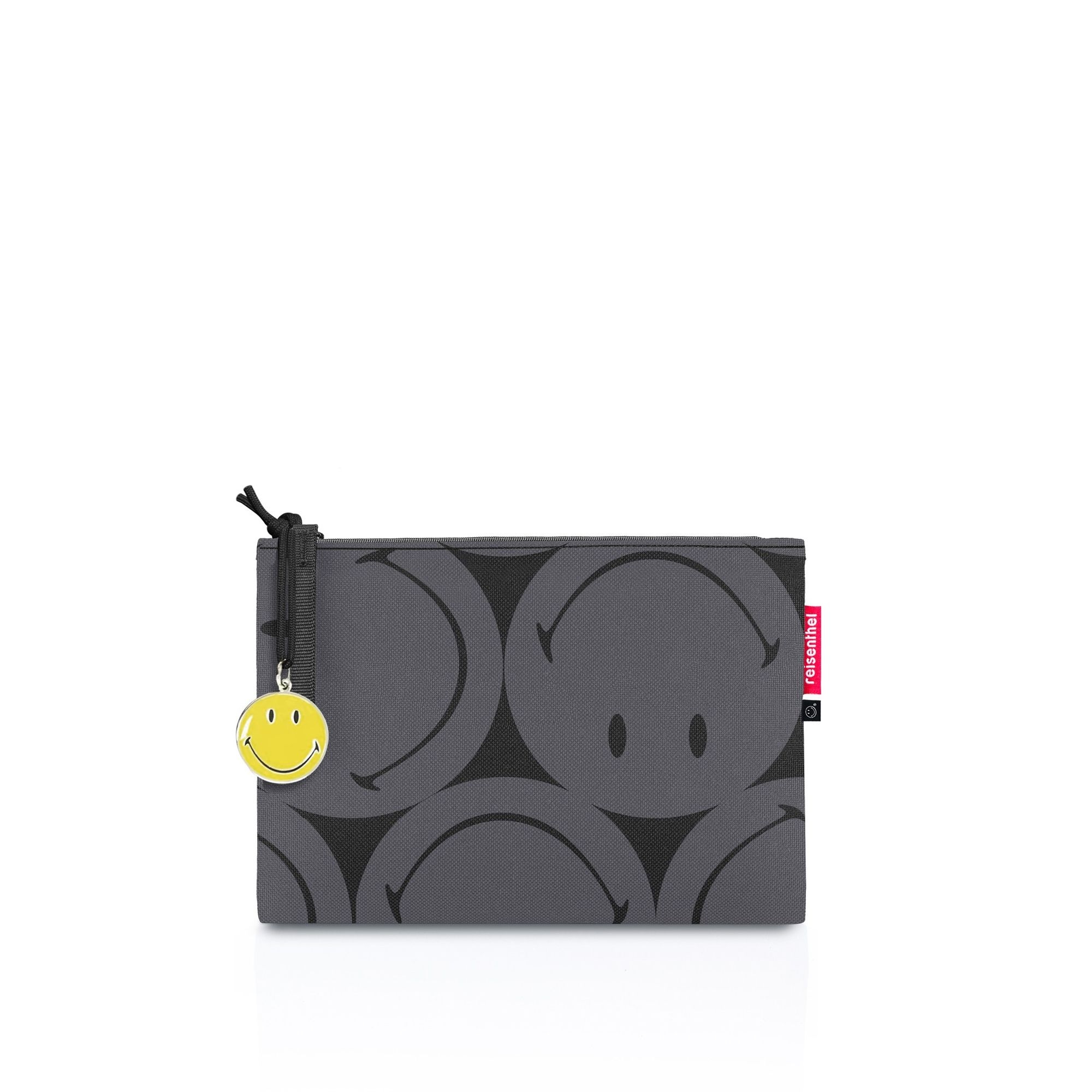 Cosmetic bag with smiley pattern and zipper