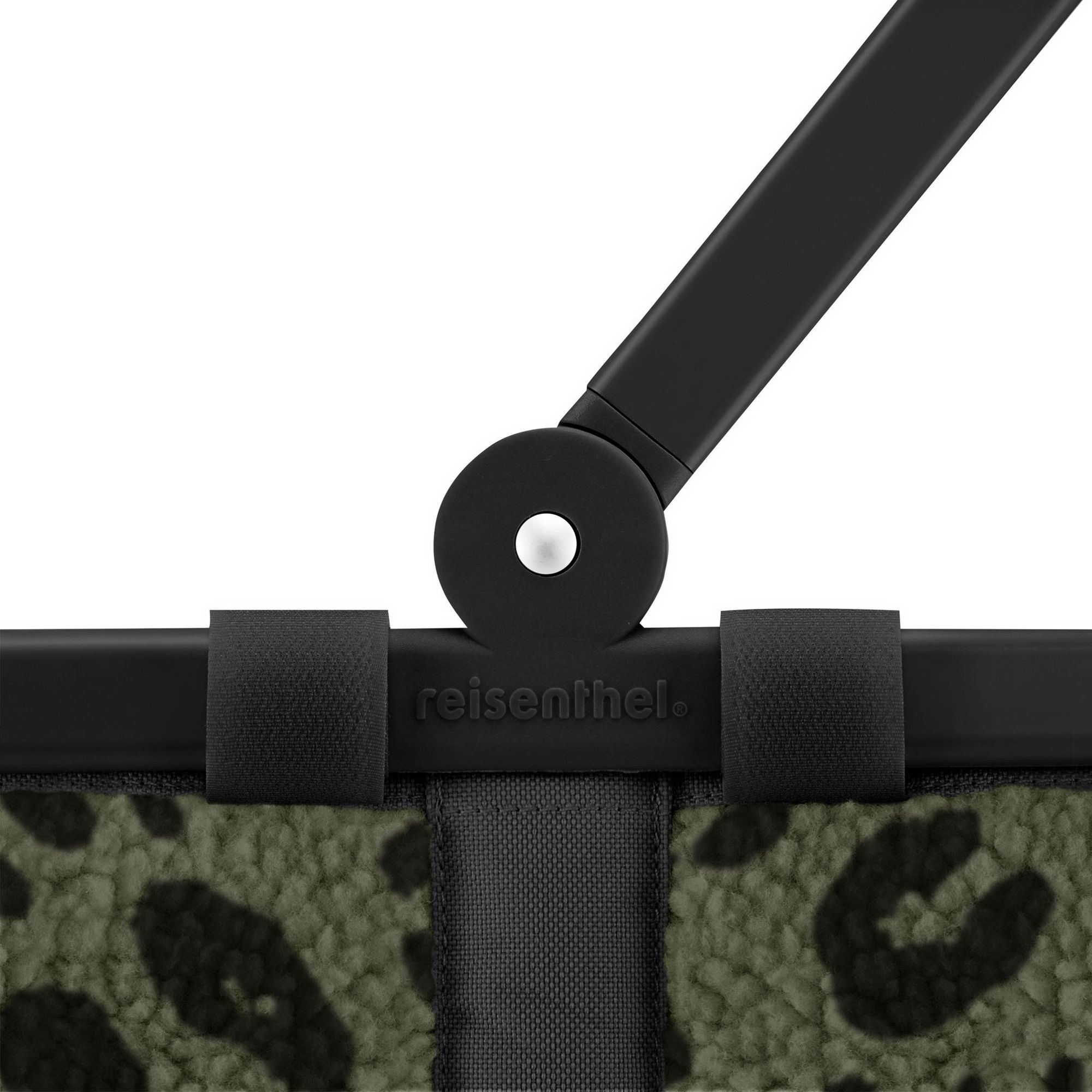Detail of handle joint on reisenthel basket, camouflage