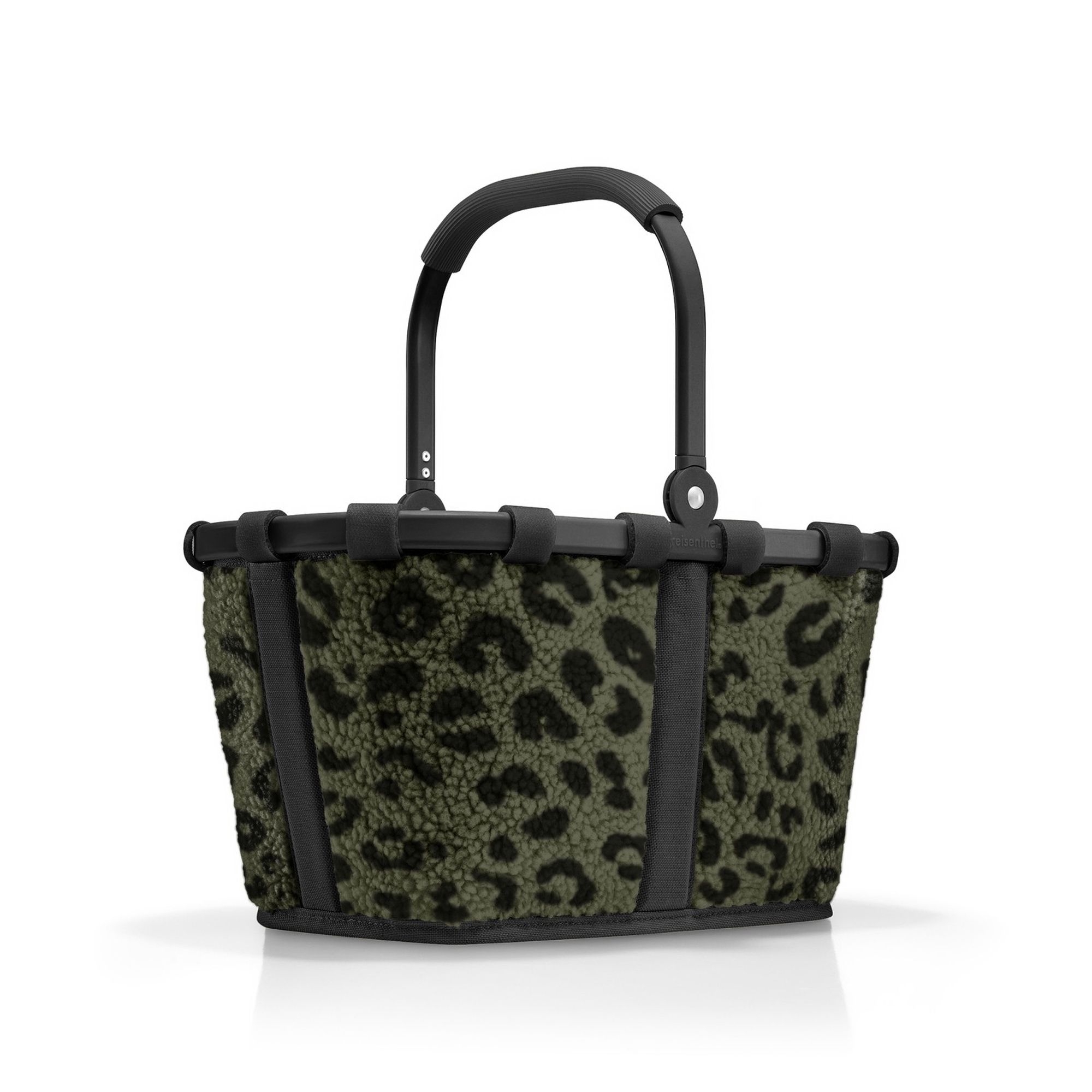 Olive green shopping basket with leopard fur look
