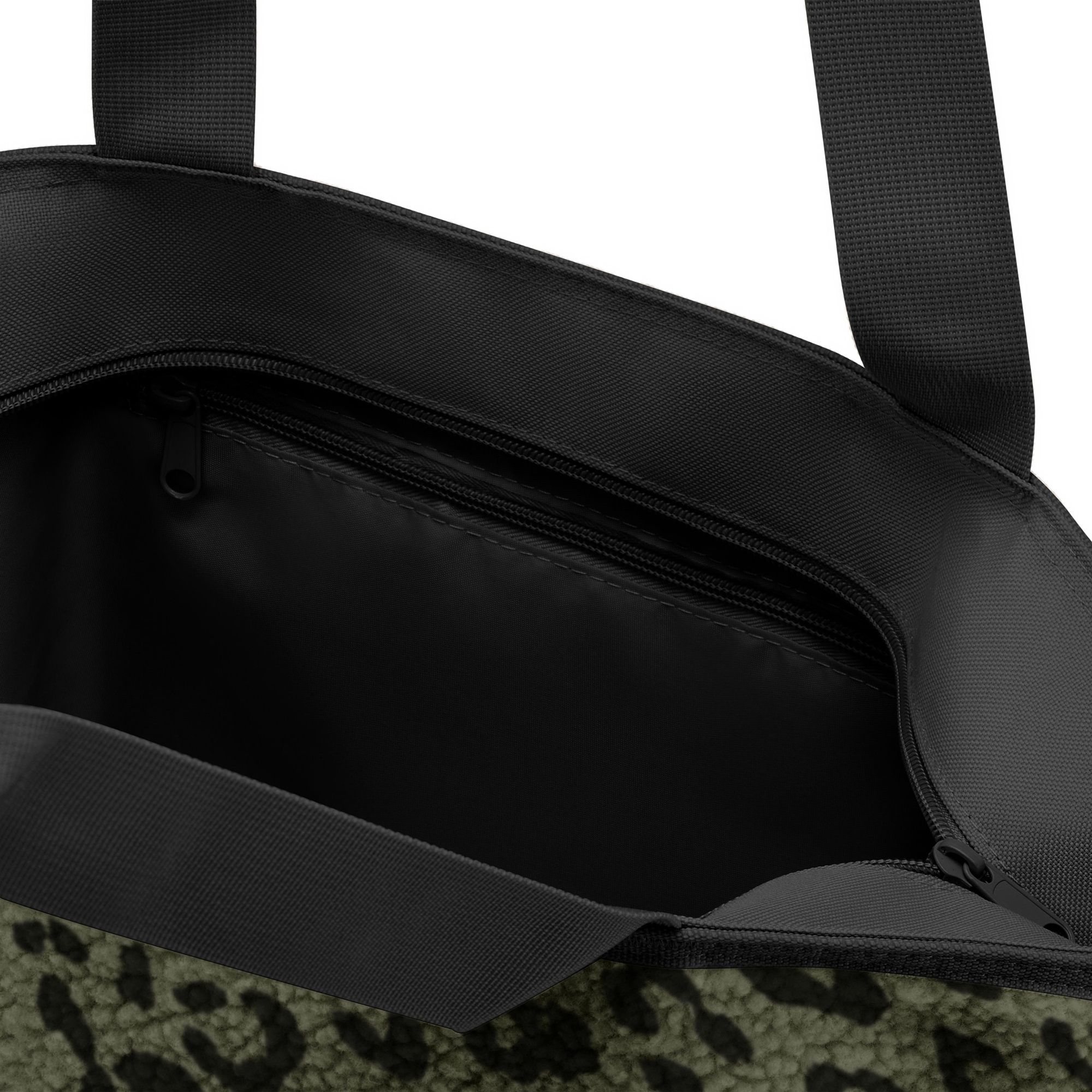 Black tote bag with zipper pocket and handles