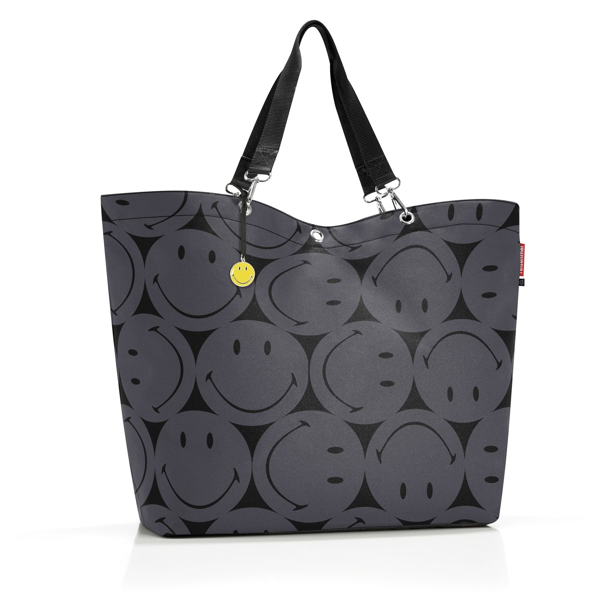 Dark shopping bag with smiley pattern