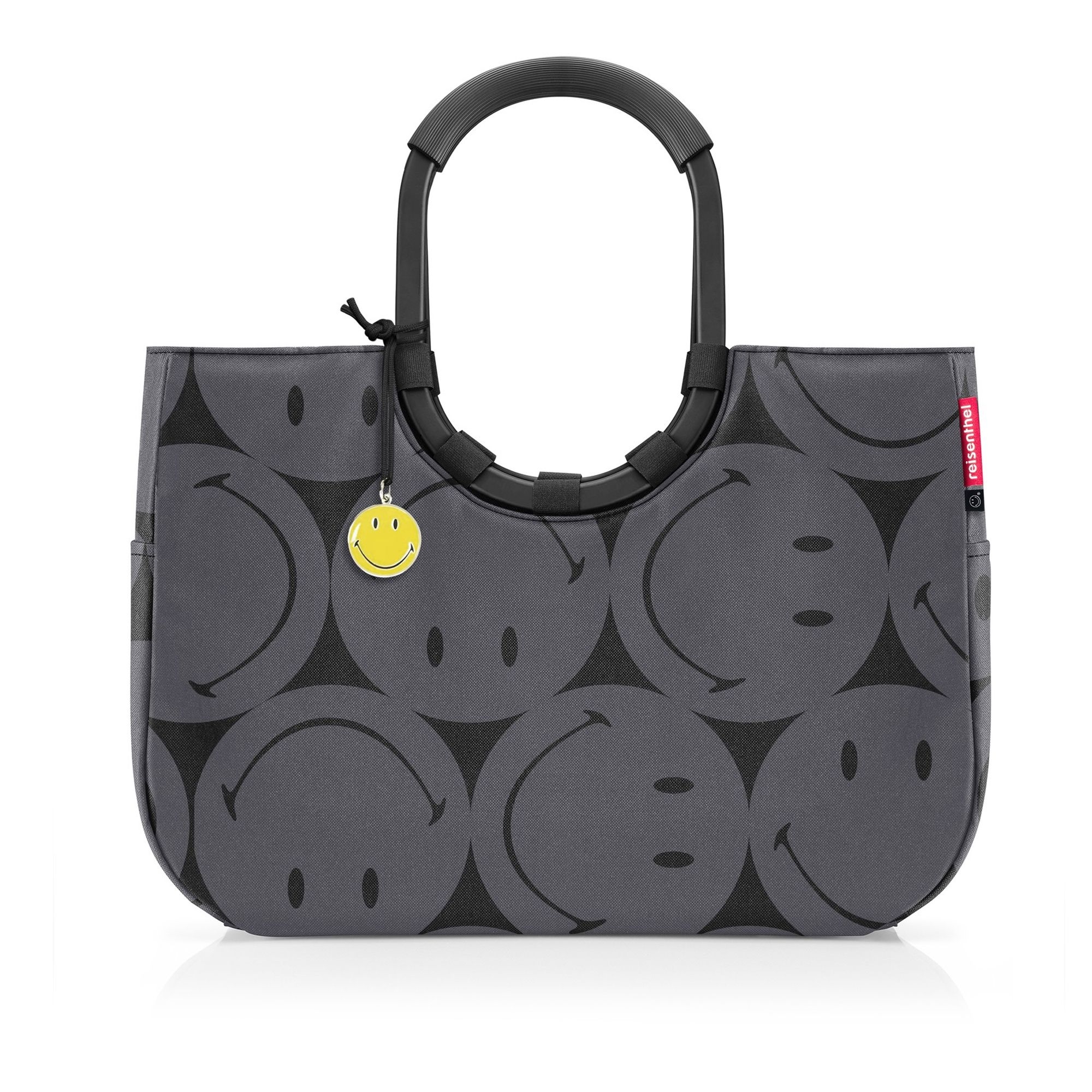 Reisenthel bag with grey smiley print and black handle
