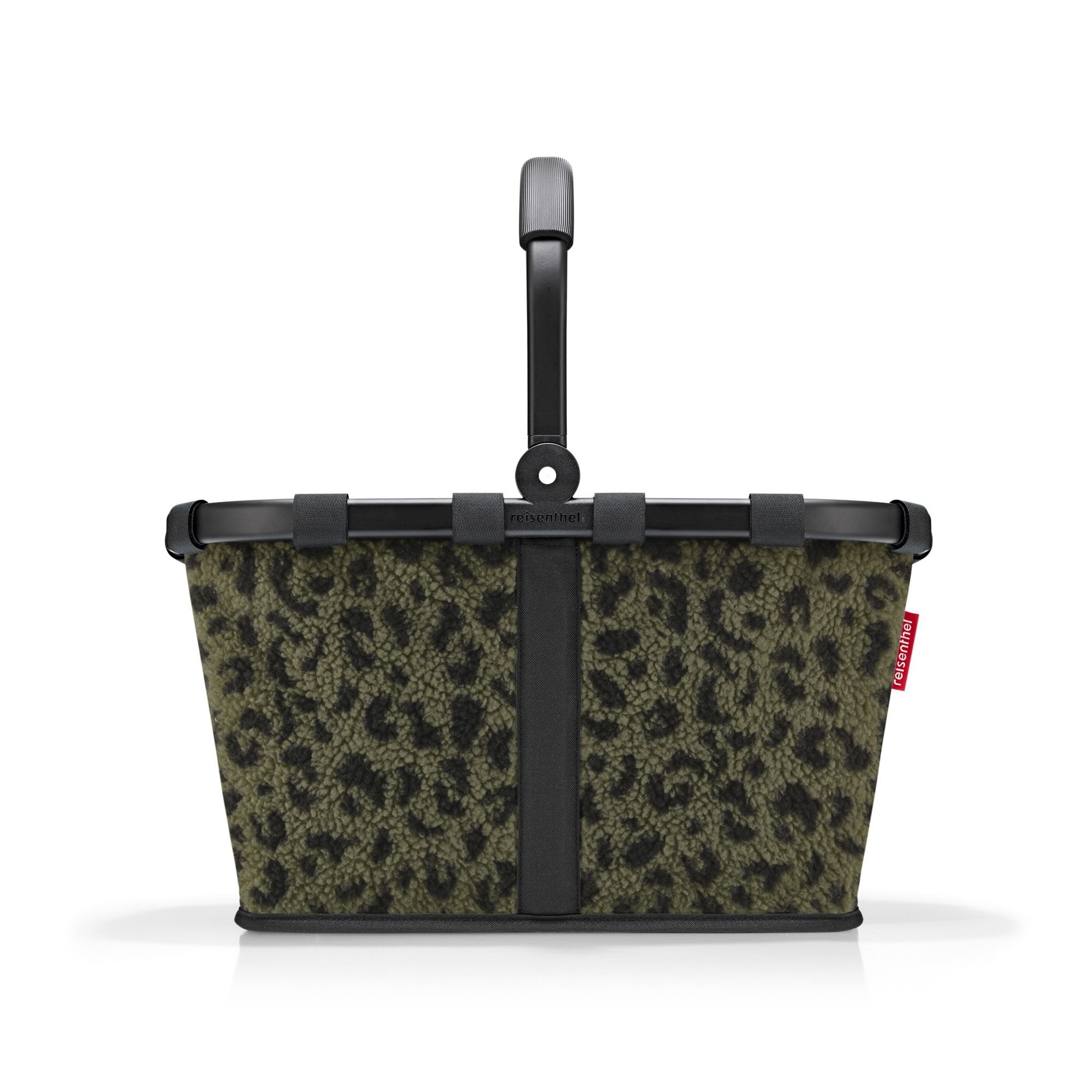 Shopping basket green leopard pattern with black handle