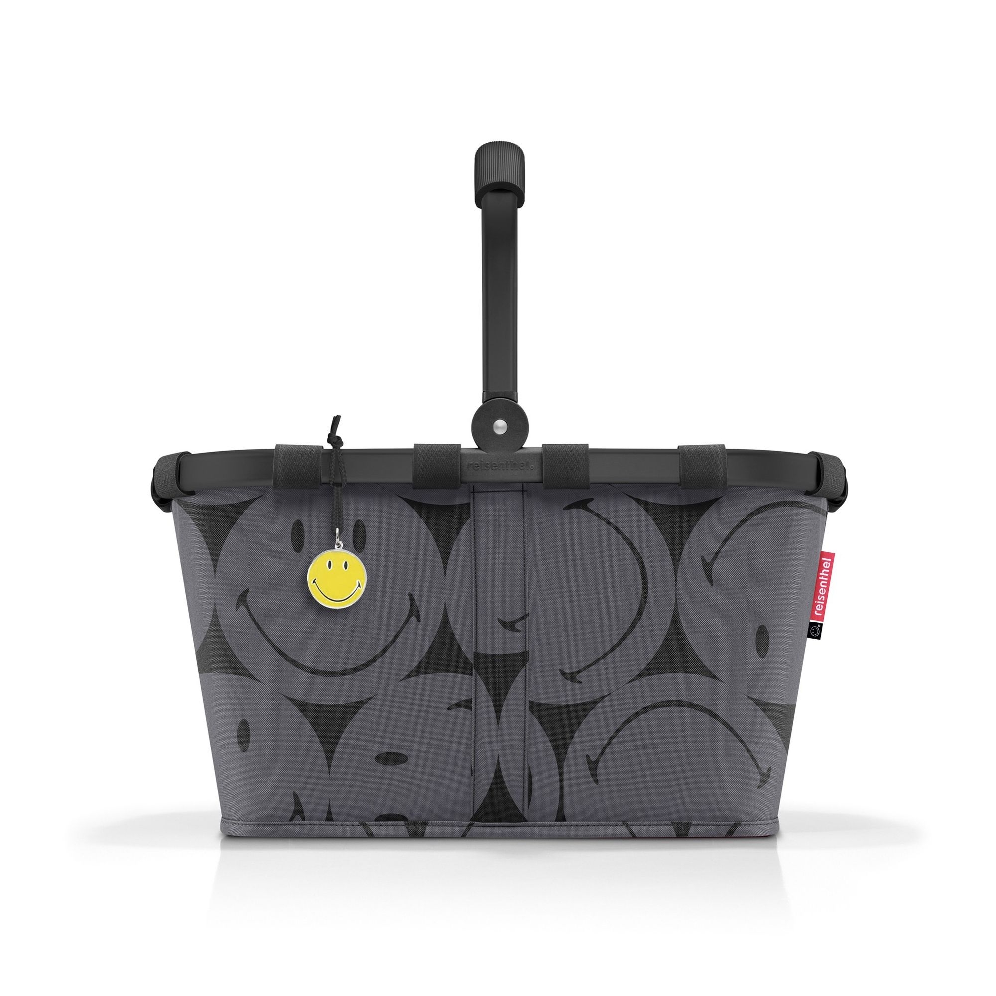 Foldable shopping basket with smiley faces and handle