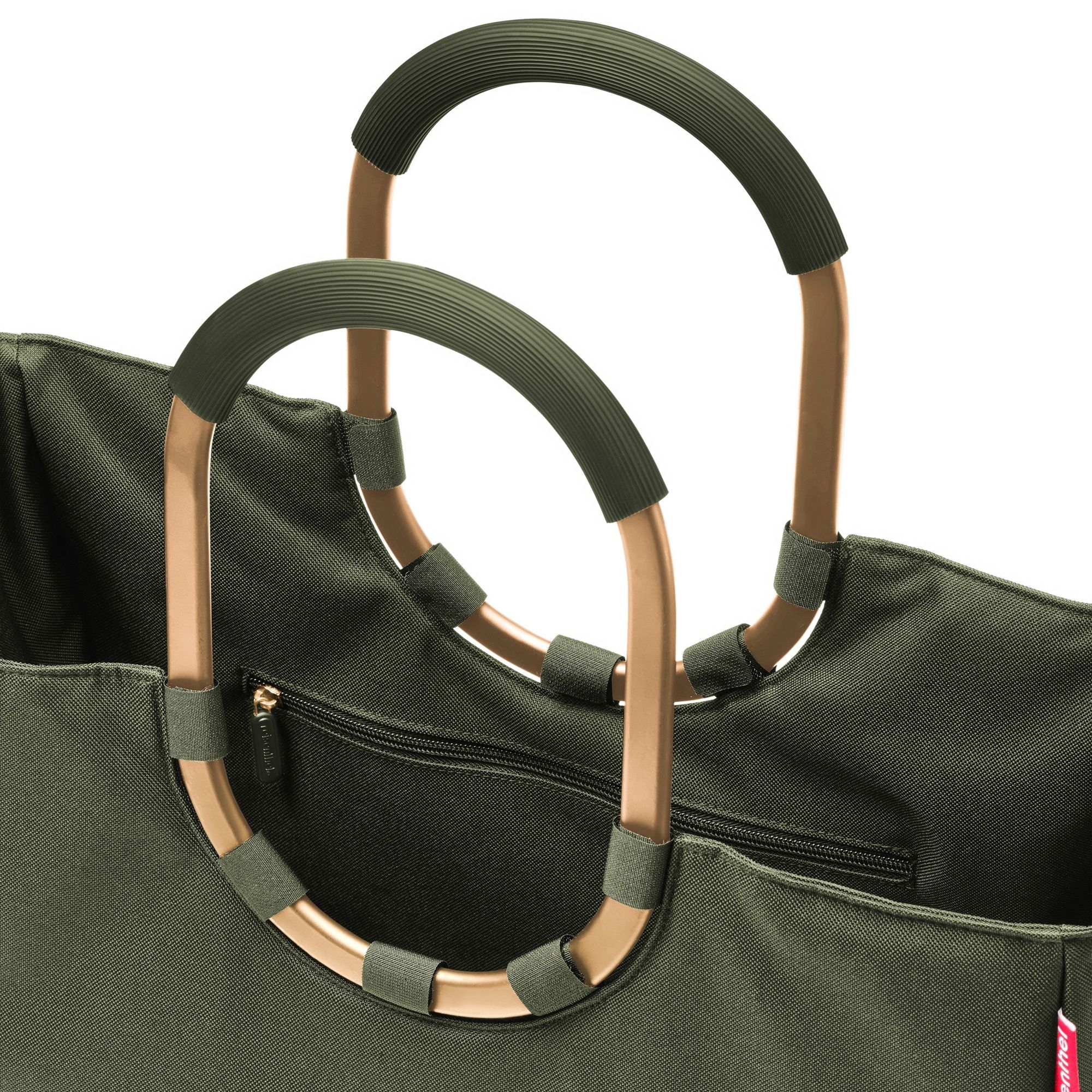 Close-up olive shopper bag with handles