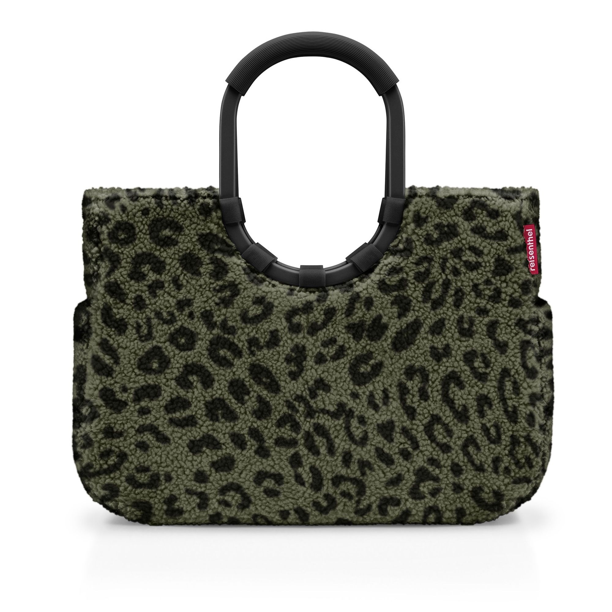 Green teddy shopper bag with leopard print