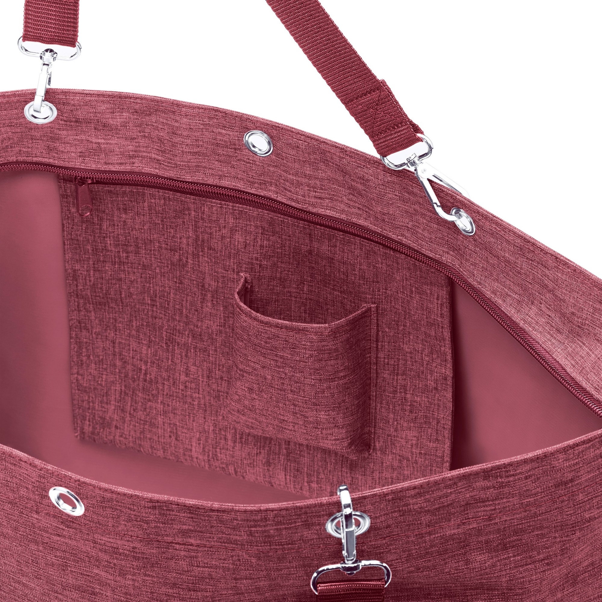 Detail view interior red bag with pocket