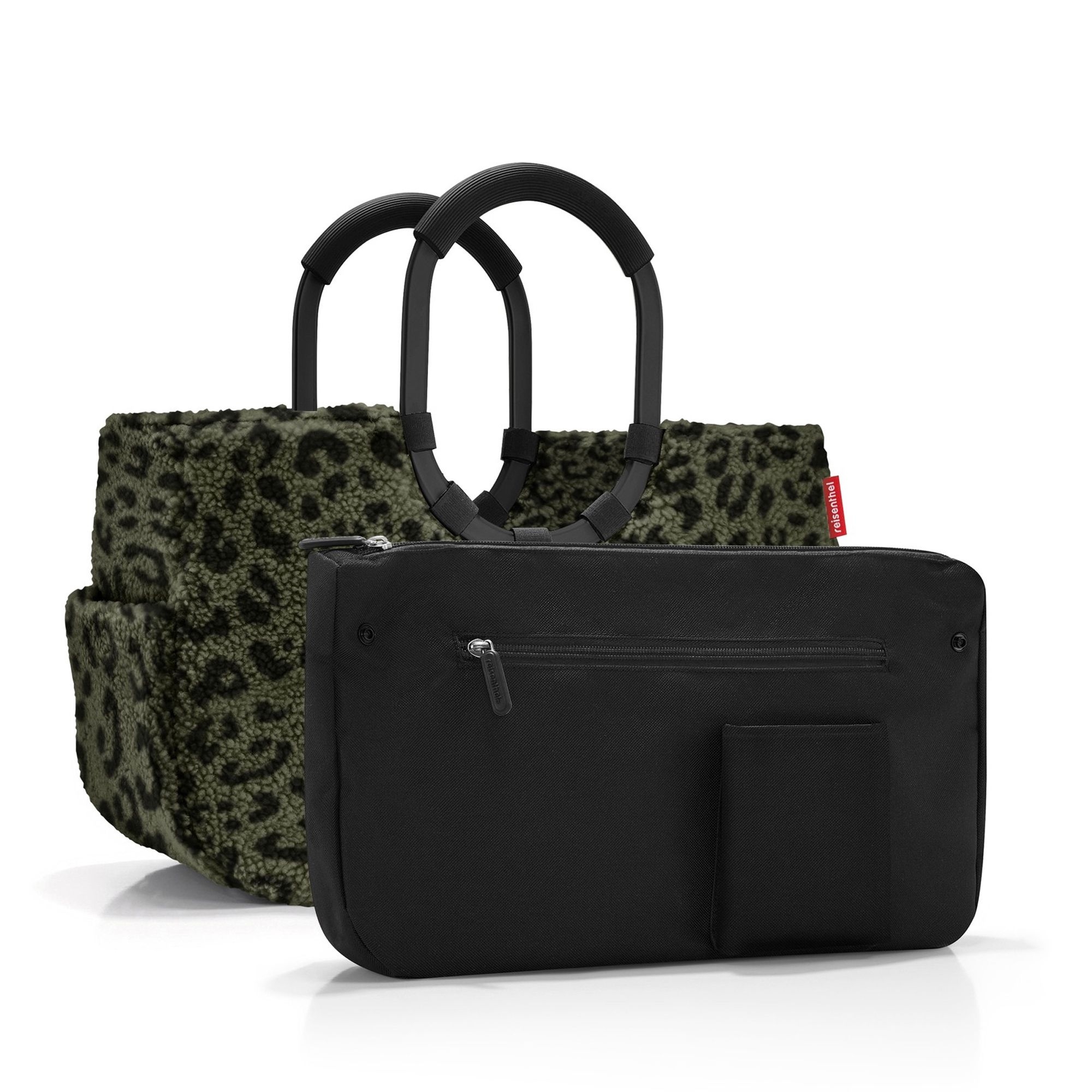 Green leopard print bag with detachable accessory pouch