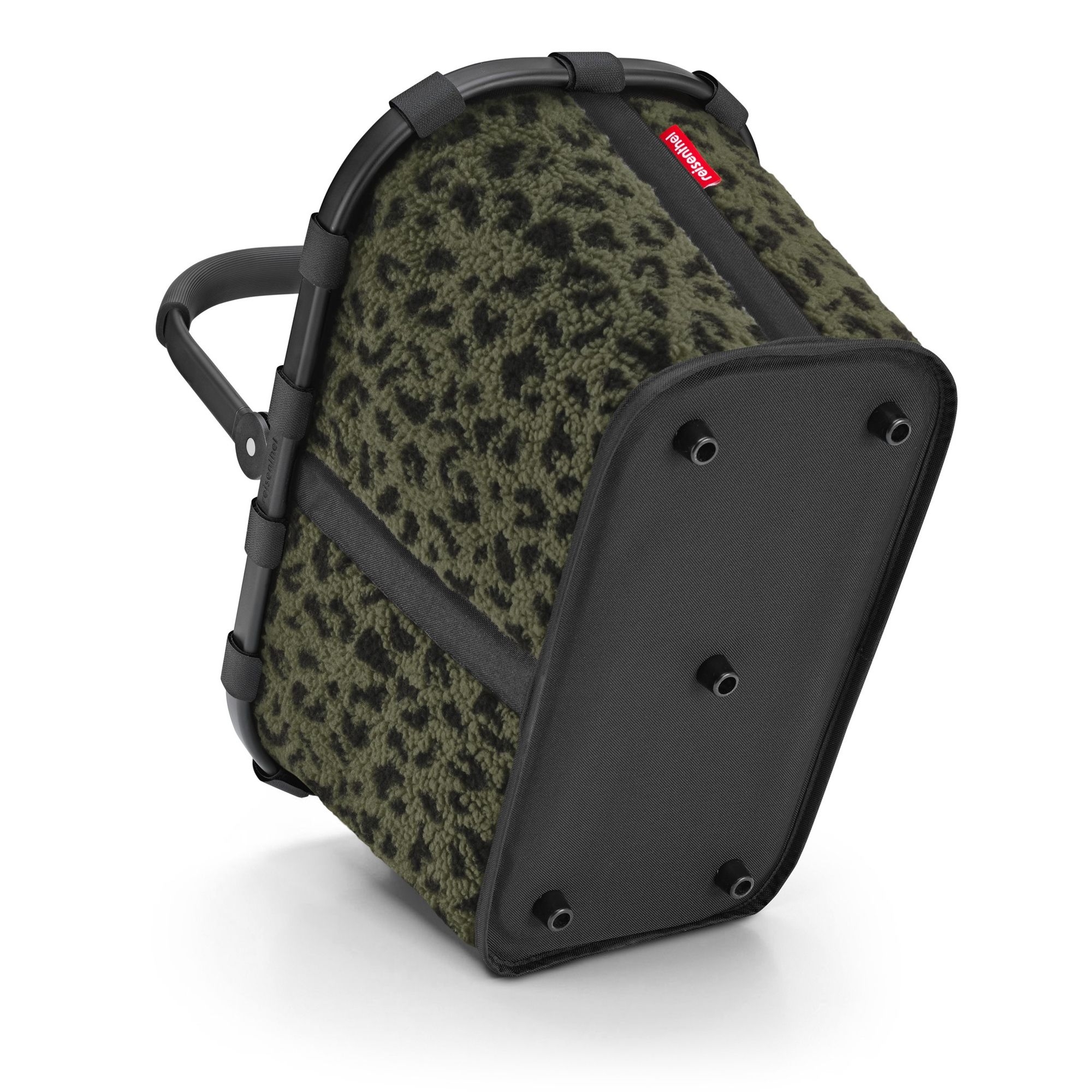 Bike basket with green teddy fur and leopard print