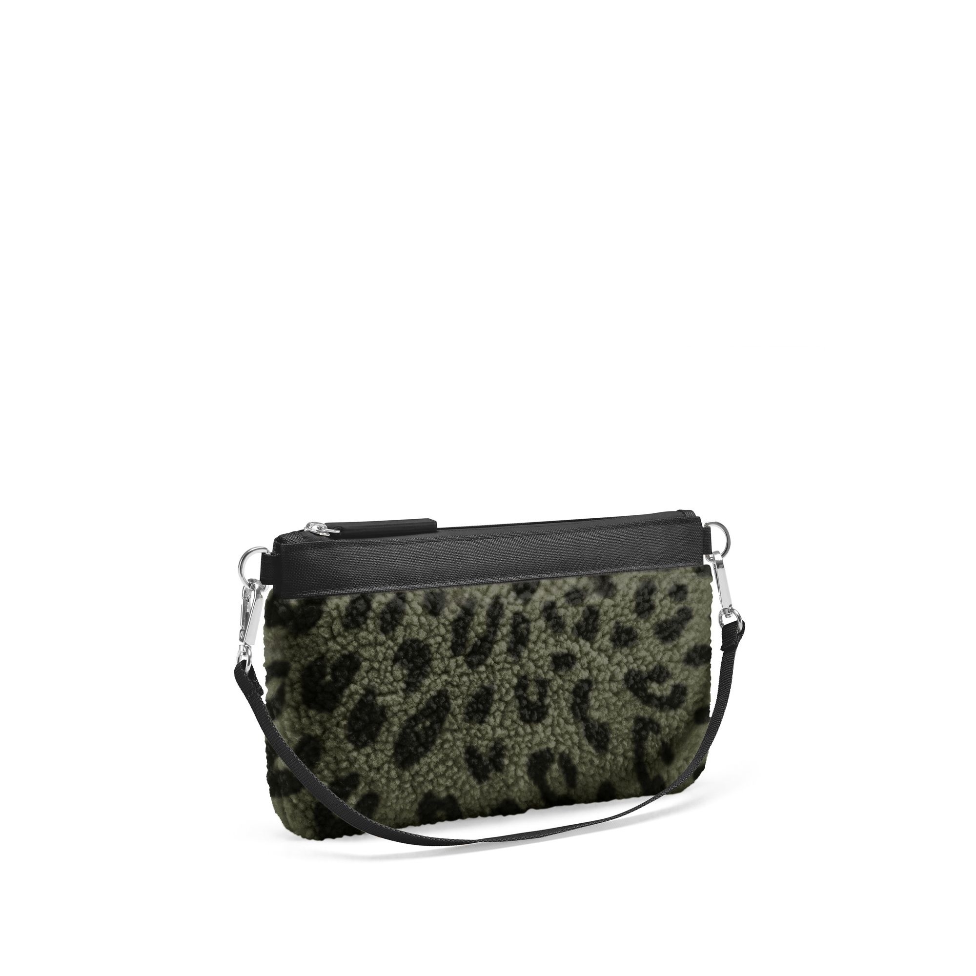 Olive leopard clutch with black strap