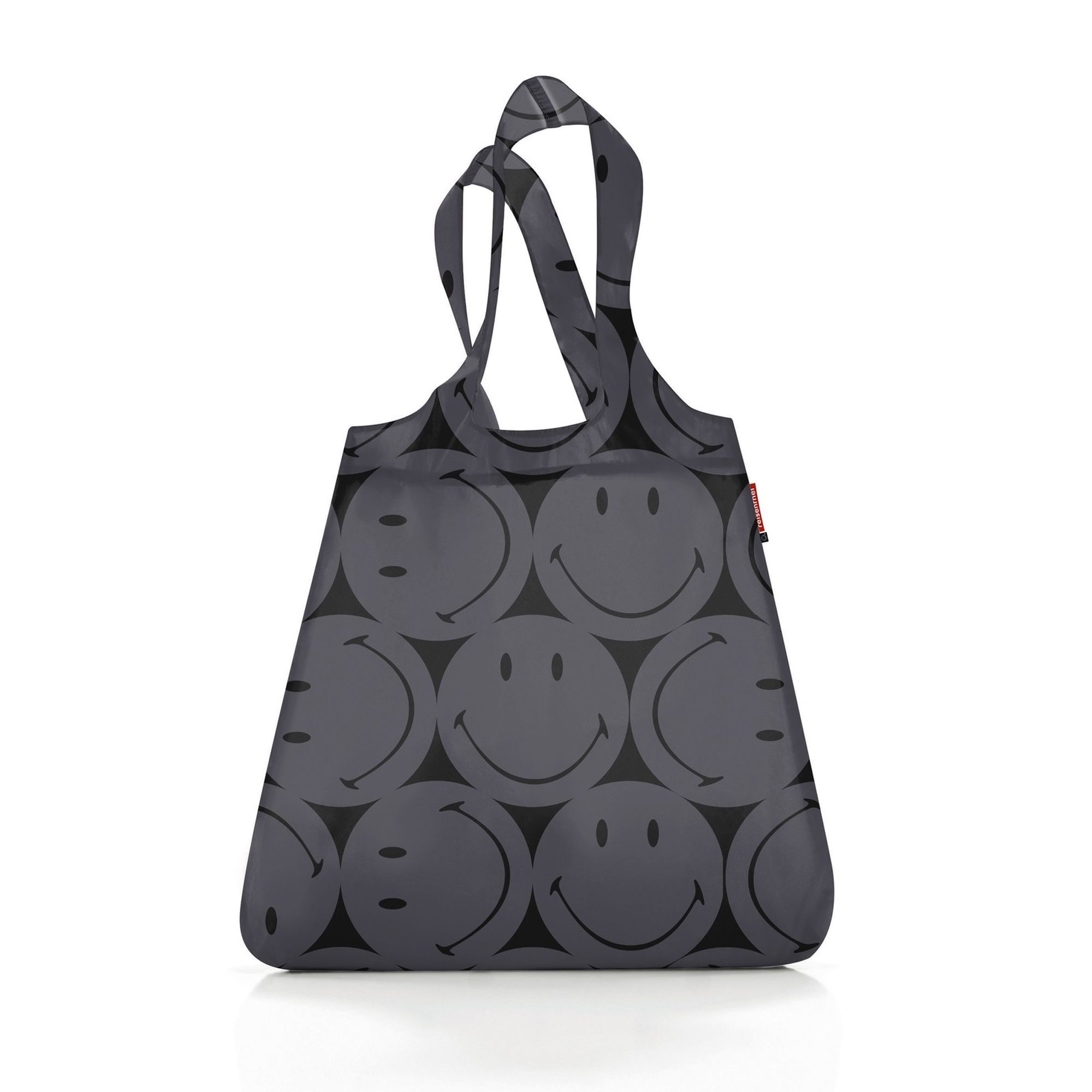Black travel bag with smiling smiley faces
