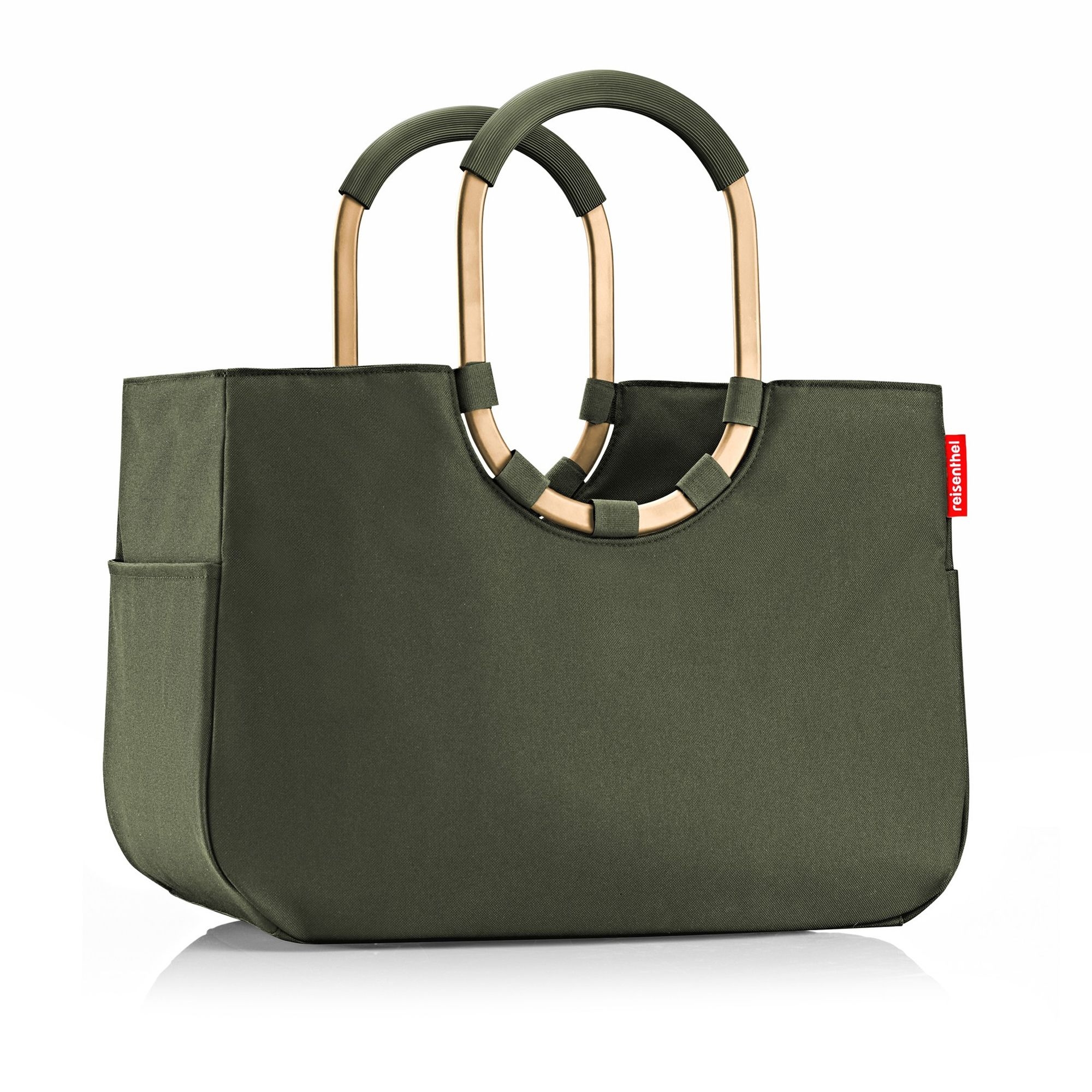 Olive green reisenthel tote with golden round handles
